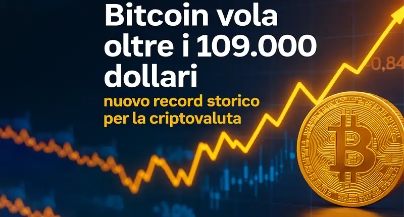 Bitcoin vola oltre i 109.000 dollari nuovo record storico per la criptovaluta