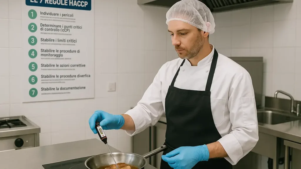 Addetto alla ristorazione che si lava le mani in cucina professionale