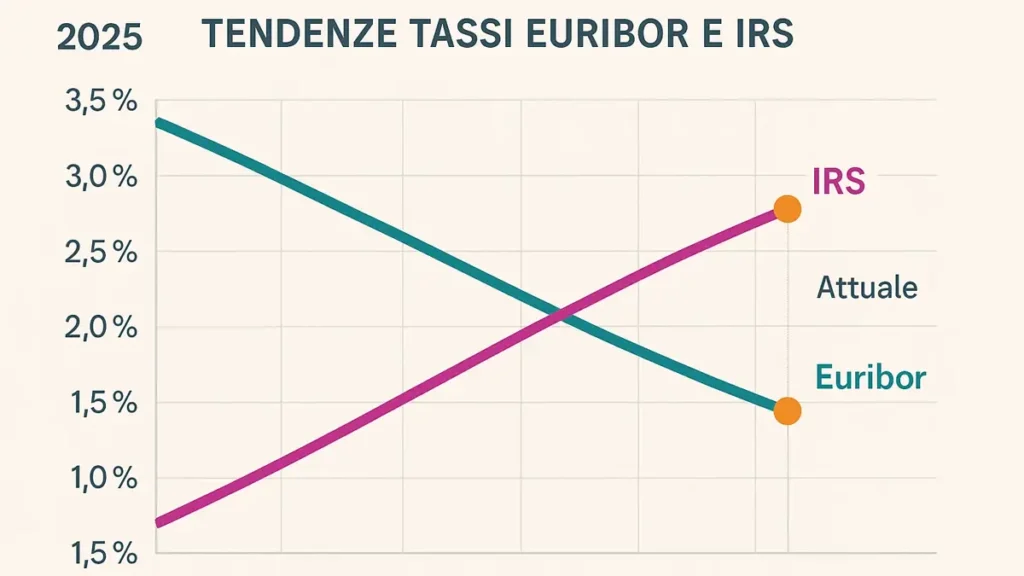 Grafico con due linee andamento tassi Euribor e IRS nel 2025