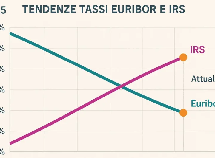 Grafico con due linee andamento tassi Euribor e IRS nel 2025