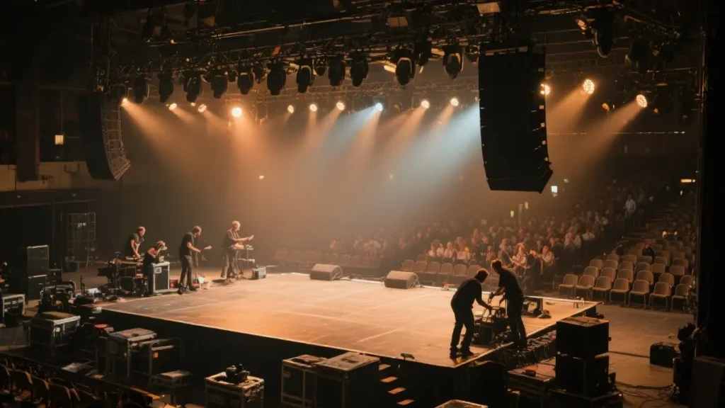 Un grande palco illuminato prima di un concerto