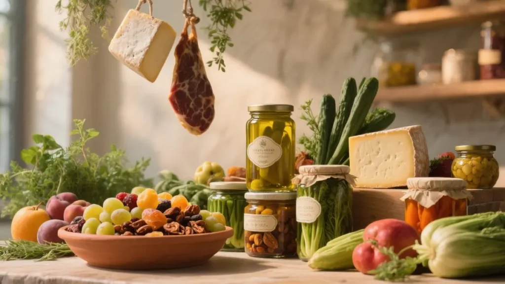 Vari alimenti conservati con tecniche naturali