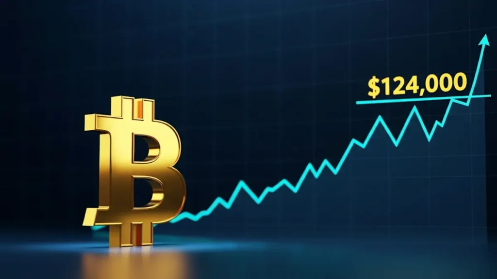 Grafico che mostra l'andamento del prezzo di Bitcoin con una freccia in forte crescita