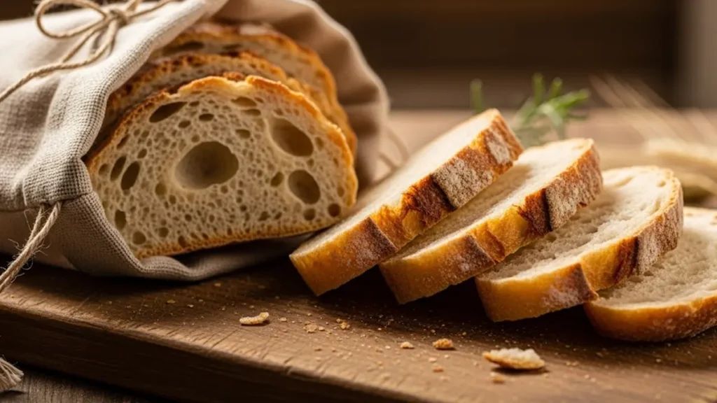 Un primo piano di fette di pane artigianale fresco