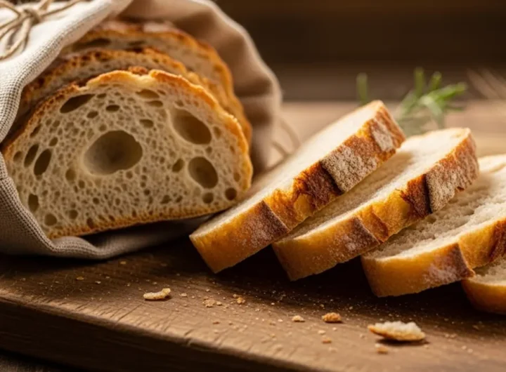 Un primo piano di fette di pane artigianale fresco