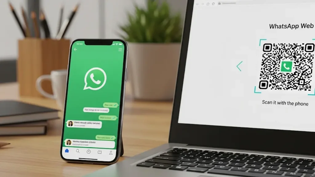 Uno smartphone con app WhatsApp aperta che mostra la schermata dei dispositivi collegati