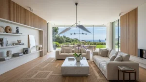 esterno di una villa moderna con giardino curato o un dettaglio di un interno di pregio