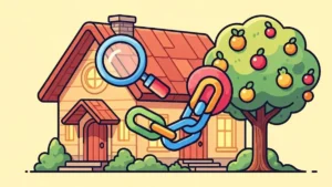 una casa con delle icone sovrapposte che rappresentano una lente di ingrandimento