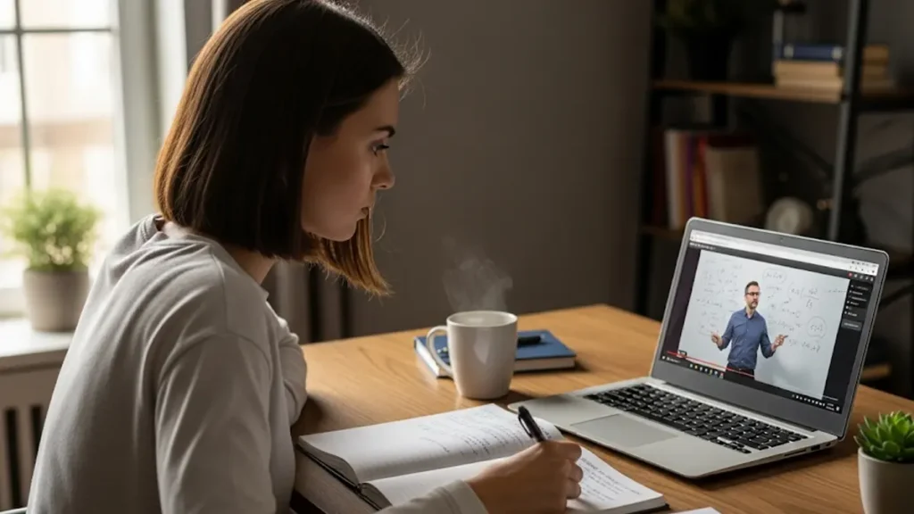 una persona che segue un corso online