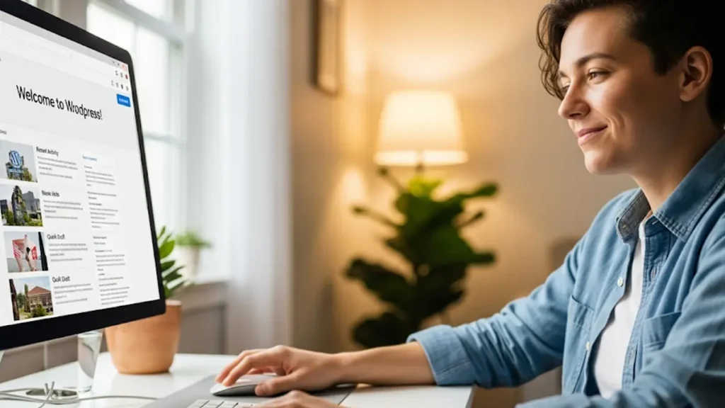 una persona con un espressione di sollievo mentre lavora al computer