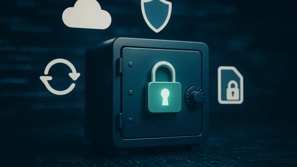 Archiviazione sicura di documenti digitali con icone di crittografia