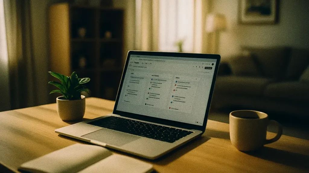 Gestione efficace del lavoro da remoto con una scrivania organizzata e strumenti digitali