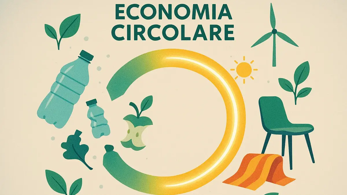 Schema visivo del processo di economia circolare applicato alla gestione dei rifiuti che diventano risorse