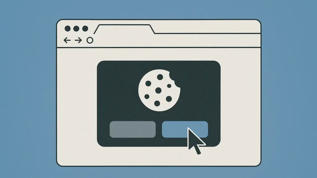 interfaccia utente stilizzata che mostra un cursore del mouse mentre chiude un fastidioso pop-up di consenso cookie