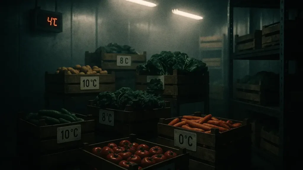 Casse di frutta e verdura fresca etichettate