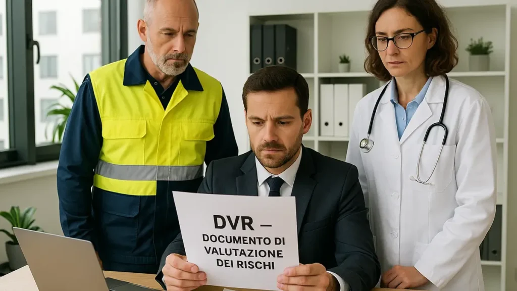 Datore di lavoro esamina il Documento di Valutazione dei Rischi