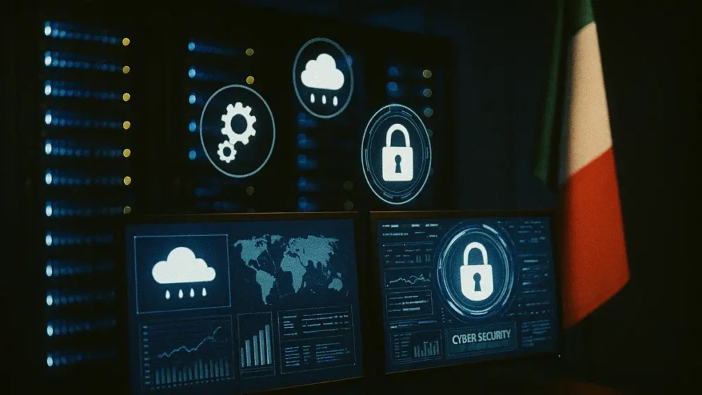 Diagramma di sicurezza informatica e infrastruttura cloud