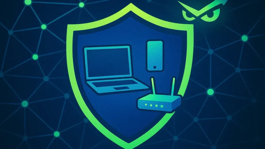Icona di un lucchetto digitale o uno scudo che protegge un computer