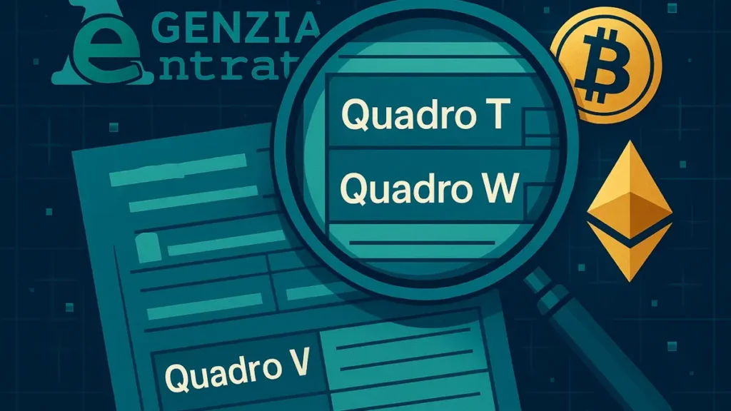 Modello 730 compilato con evidenziati i nuovi Quadri W e T