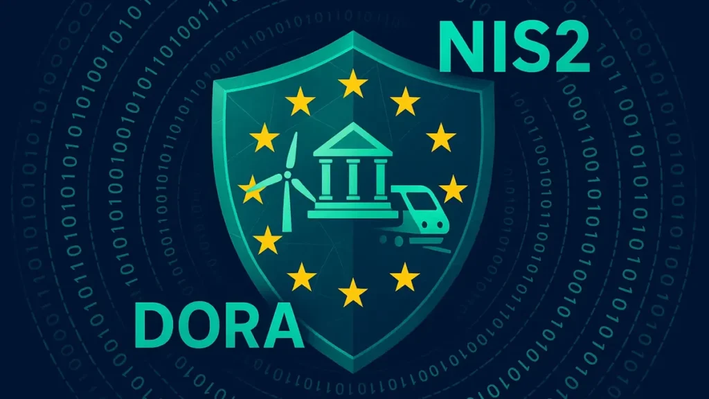 Schema grafico che illustra le normative europee NIS2 e DORA