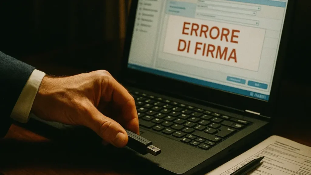 Chiavetta USB di firma digitale collegata a un computer portatile