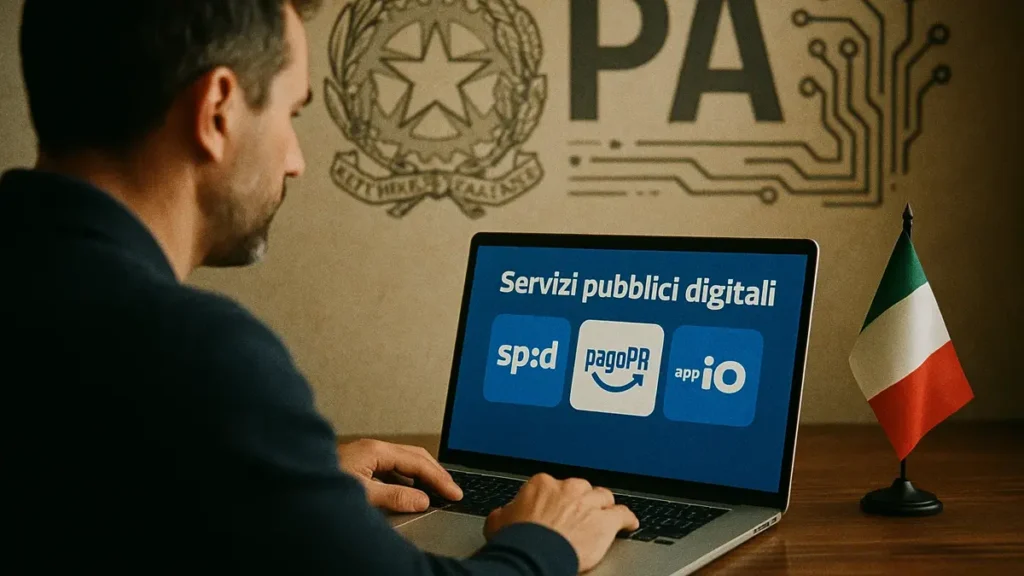 Cittadino che utilizza laptop per accedere ai servizi digitali